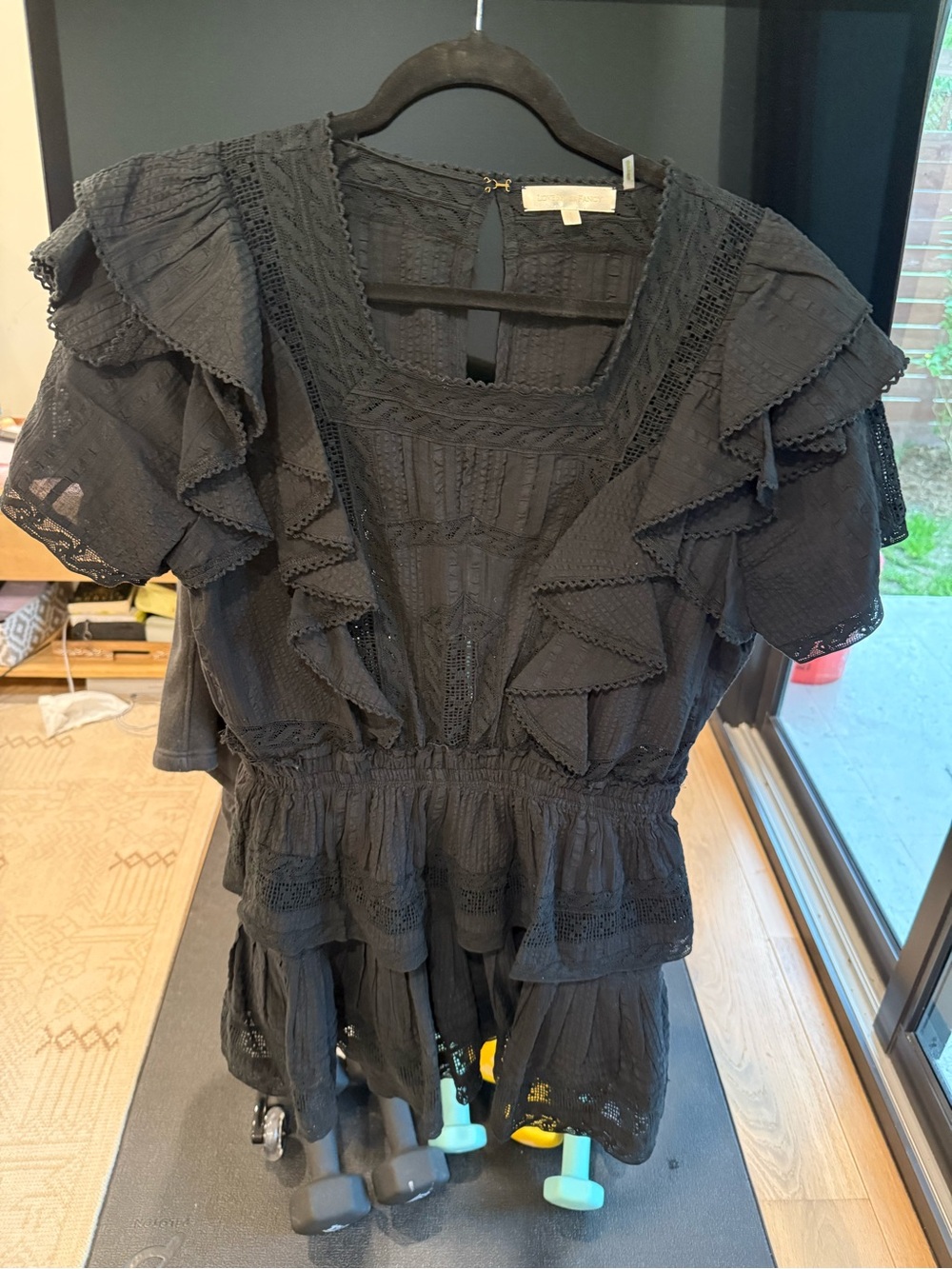 LoveShackFancy Black Ruffle Lace Peplum Blouse